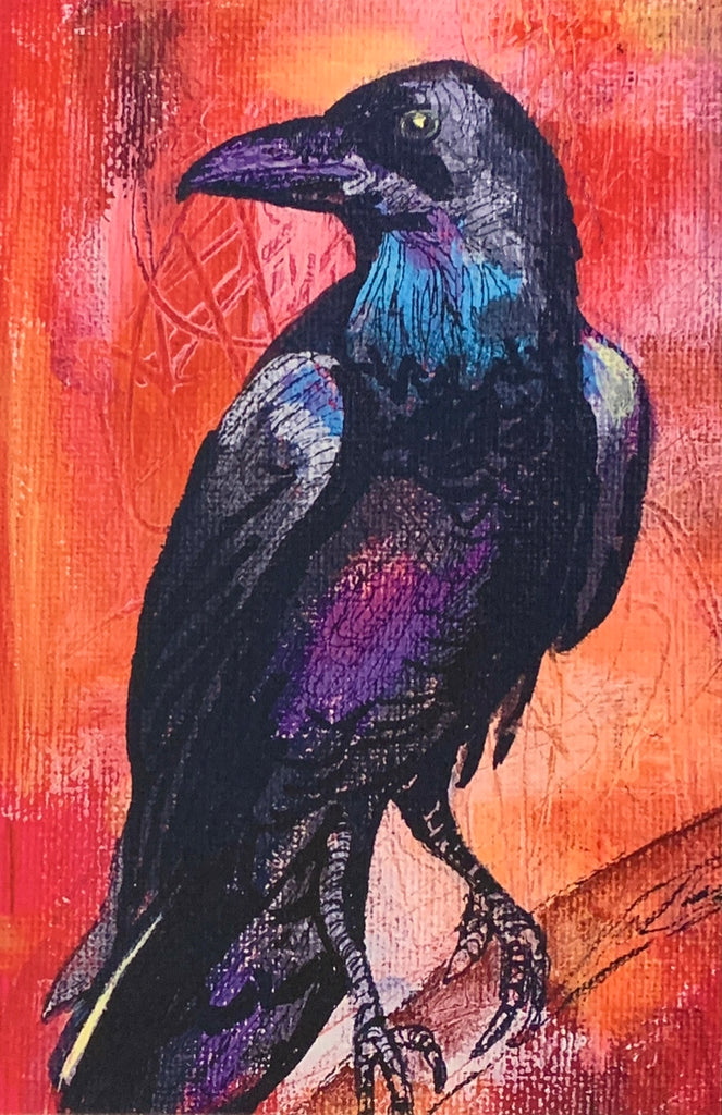 Crow Raven Scratchboard Art Original 